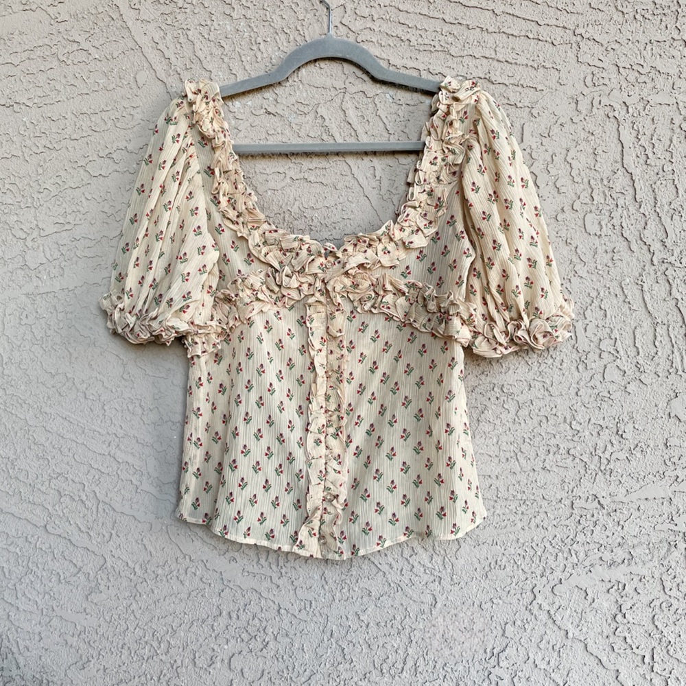 Sezane Floral Ruffle Blouse - Cream and Pink - Picture 3 of 16
